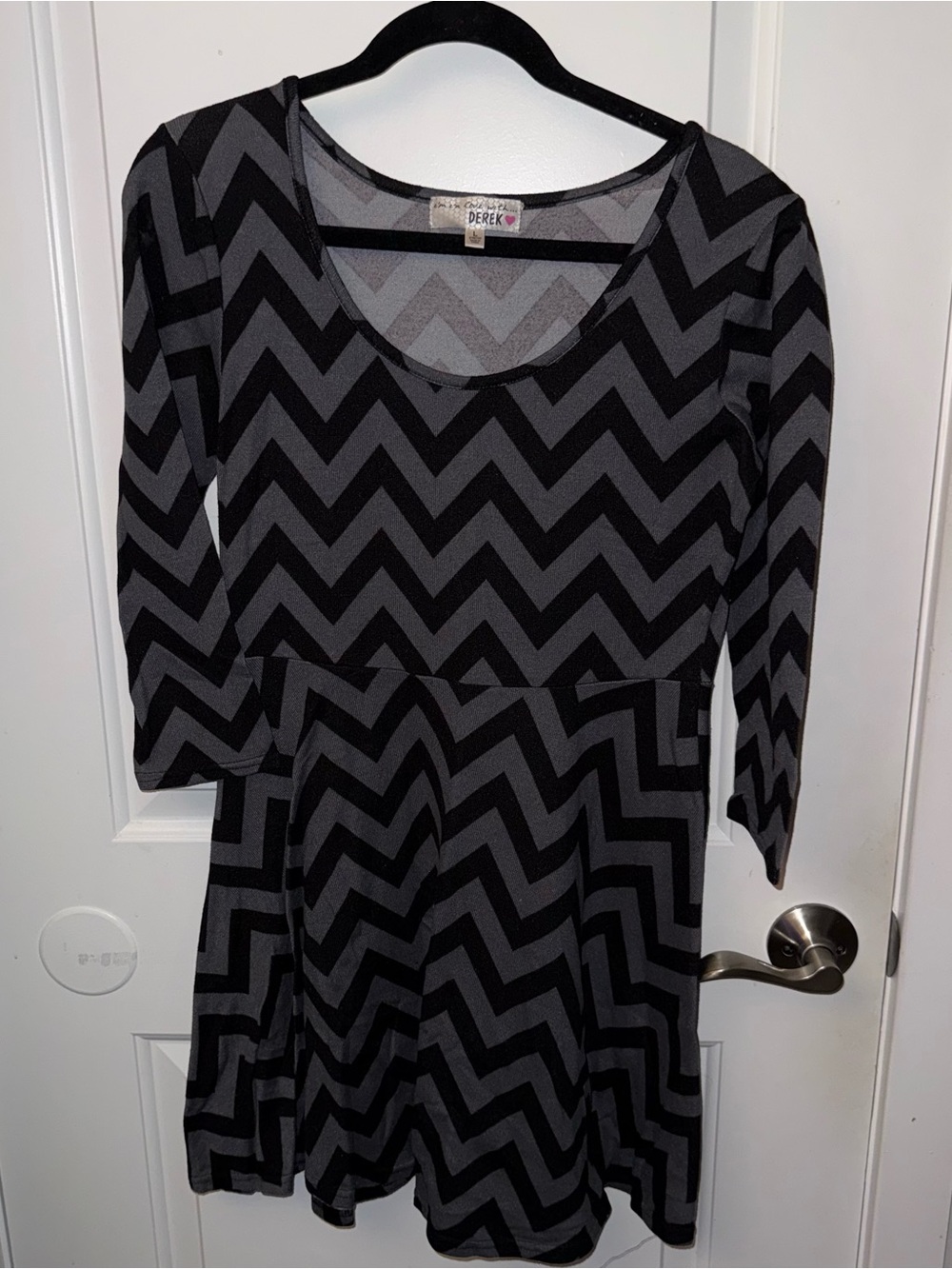 Derek Heart Black and Gray Chevron Fit-and-Flare Dress